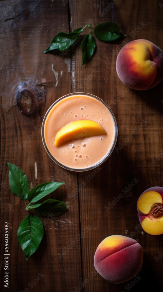 Fresh Peach Smoothie on a Rustic Wooden Table Fresh Peach Smoothie on a Rustic Wooden Table