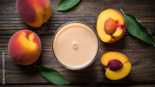 Fresh Peach Smoothie on a Rustic Wooden Table