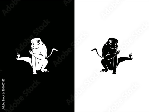 silhouette of a monkey defending and kicking in high contrast card