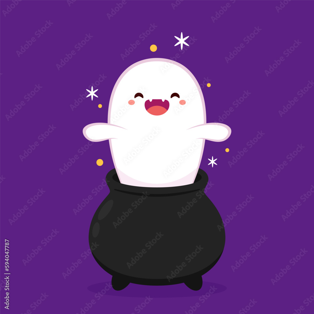 Happy halloween party greeting card with cute ghost. Holidays cartoon character. Trick or treat. Halloween funny cartoon. Happy halloween party greeting card with cute ghost. Holidays cartoon character. Trick or treat. Halloween funny cartoon.