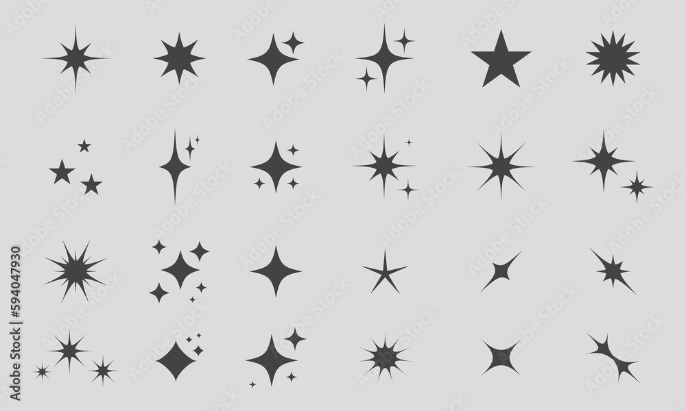 Retro futuristic sparkle icons collection. Set of star shapes. Abstract cool shine effect sign vector design. Templates for design, posters, projects, banners, logo, and business cards