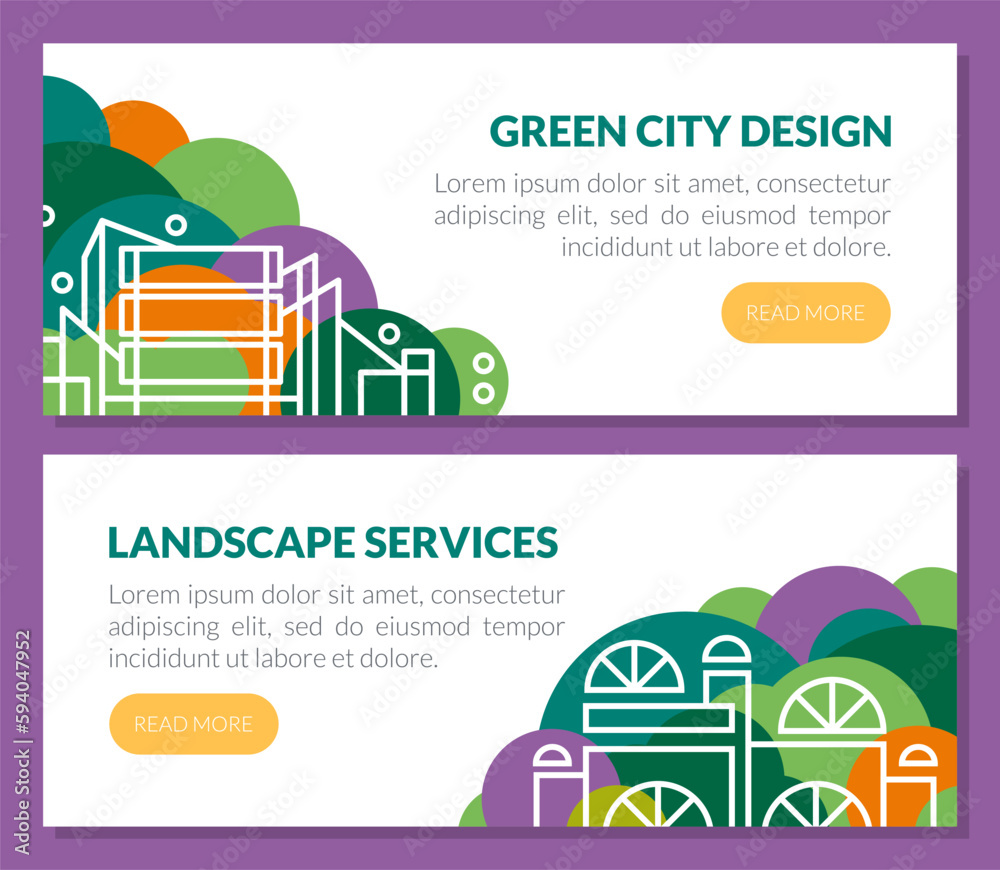Green City Landing Page with Line Environmental Friendly Building Vector Template