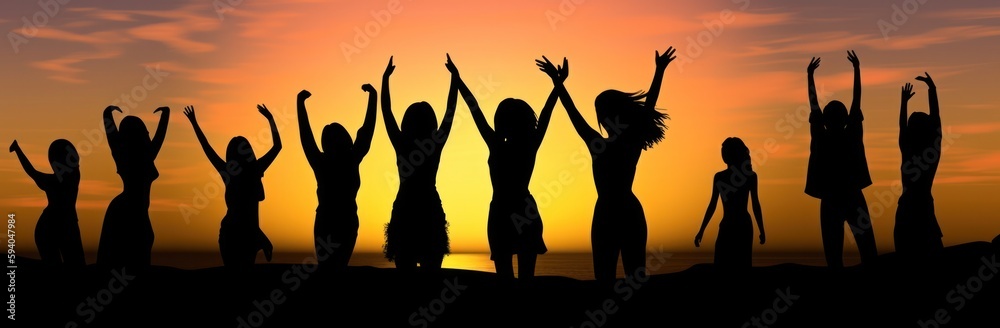 Sunset Uplift: Silhouettes of People Raising Hands Together (AI Generated) Sunset Uplift: Silhouettes of People Raising Hands Together (AI Generated)