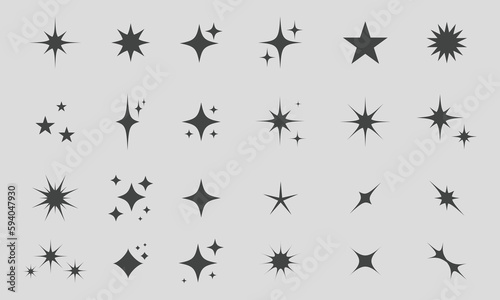 Retro futuristic sparkle icons collection. Set of star shapes. Abstract cool shine effect sign vector design. Templates for design, posters, projects, banners, logo, and business cards © AspctStyle