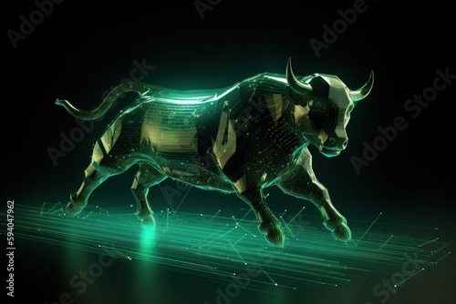Analytical Bull in Virtual Market  AI Generated .