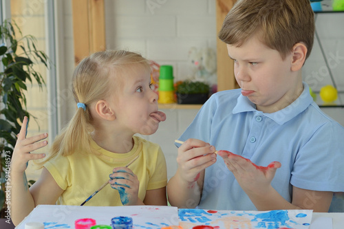 Quadro em tela Children paint fingers drawing baby painting hand therapy children art play