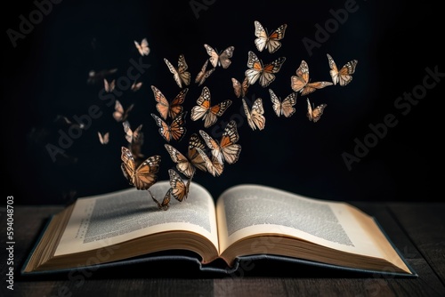 book with butterflies coming out of it - Generative, AI   © Andrus Ciprian