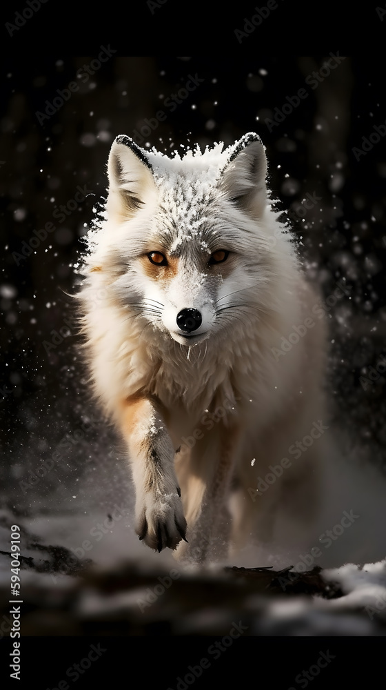 fox in the snow portrait running