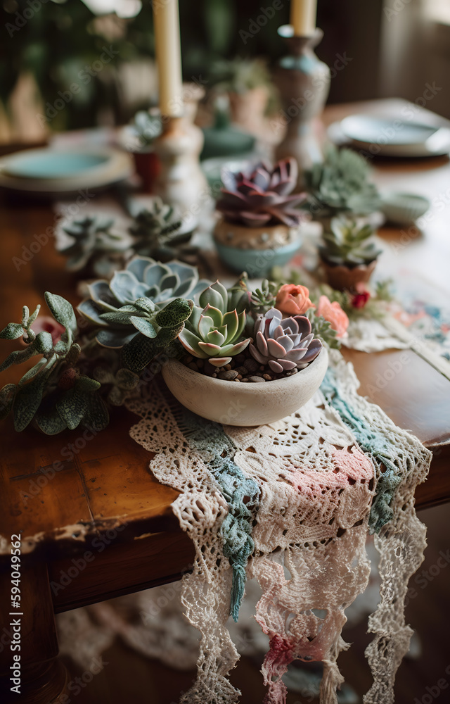 lifestyle photo of table with plants decoration