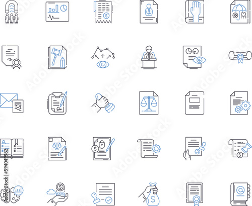 Decree line icons collection. Mandate, Edict, Ruling, Pronouncement, Announcement, Order, Directive vector and linear illustration. Command,Proclamation,Declaration outline signs set