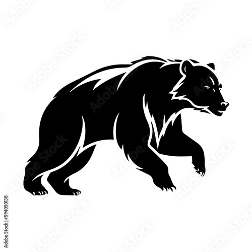 Running Grizzly Bear Logo Monochrome Design Style 