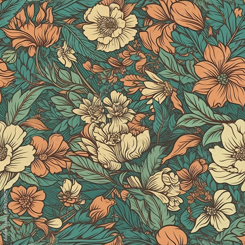 Floral Pattern Seamless, Scrapbook Artistic Flowers Background, Generative AI