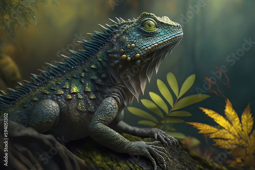 Beautiful wild lizard in the forest  illustration generative AI