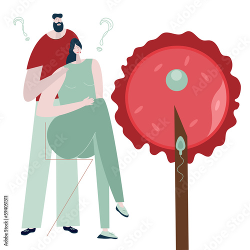 The couple planning pregnancy and artificial insemination. They want to have baby and become parents. Illustration good for poster medical clinic.