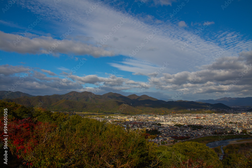 Kyoto View on the Iwatayama Monkey Park in Bright Autumn Day