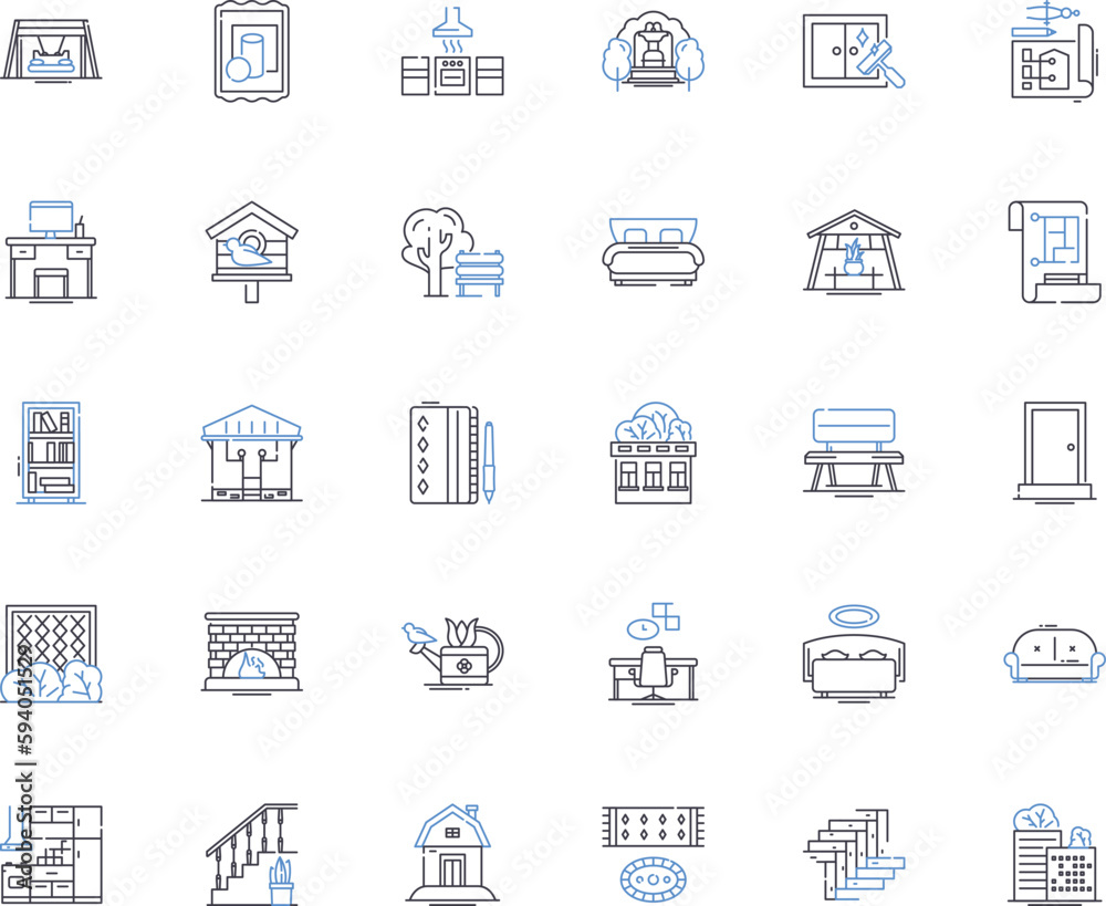 Dwelling place line icons collection. Home, House, Abode, Residency, Domicile, Shelter, Habitat vector and linear illustration. Haven,Lodging,Accommodation outline signs set