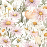 Floral Pattern Seamless, Scrapbook Artistic Flowers Background, Generative AI