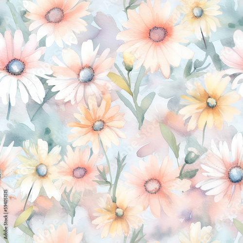 Floral Pattern Seamless, Scrapbook Artistic Flowers Background, Generative AI