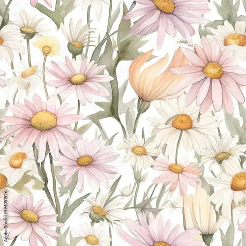 Wallpaper Mural Floral Pattern Seamless, Scrapbook Artistic Flowers Background, Generative AI Torontodigital.ca