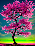Sakura tree on the field. AI generated illustration