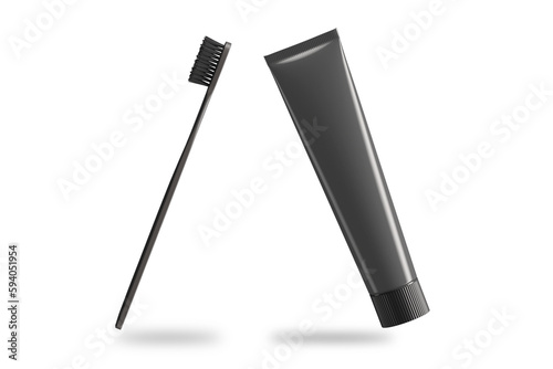 Black toothbrush with toothpaste tube mockup isolated on white background.3d rendering photo