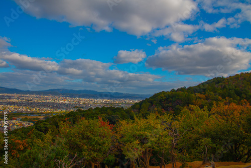 Kyoto View on the Iwatayama Monkey Park in Bright Autumn Day