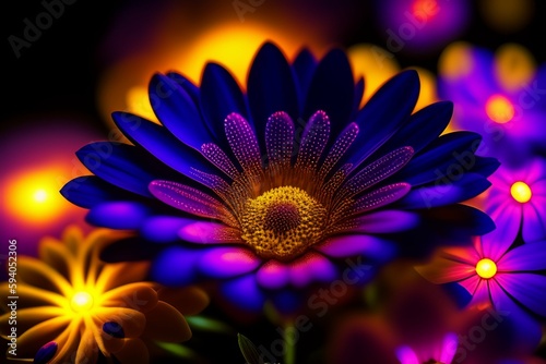 Purple and yellow flower. A multicolor flower close up. A beautiful macro petals shot of artistic flower with bokeh effect 