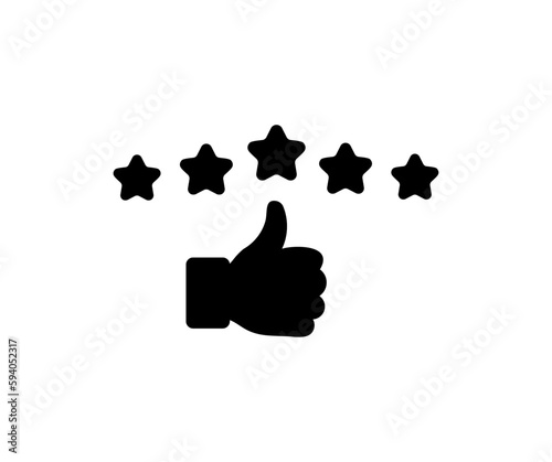 Hand with 5 star, customer review icon, quality rating, feedback, five stars logo design. Customer feedback and rating 5 stars  vector design and illustration.
