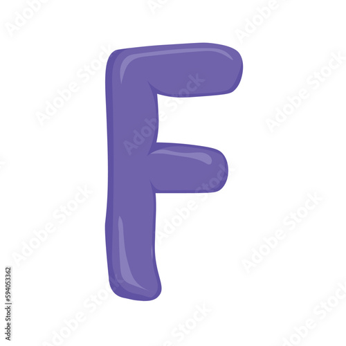 purple letter F of the English alphabet in a colorful cartoon style