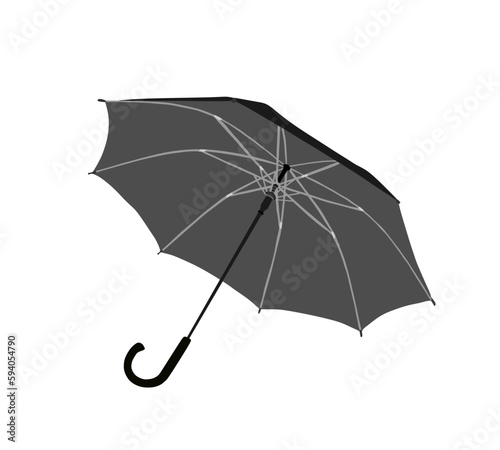 Flying open umbrella on wind vector illustration isolated on white background. Bead weather. Windy rain storm. Elegant outdoor equipment with clothes and accessory. Cower object against rain and wind.