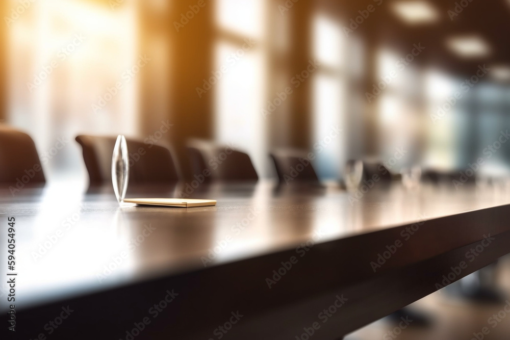 An abstract close-up of a conference room table with blurred bokeh lights in the background - business concept, bokeh Generative AI An abstract close-up of a conference room table with blurred bokeh lights in the background - business concept, bokeh Generative AI