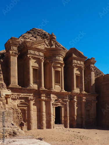 Petra, Jordan. Ad Deir, The Monastery, is a monumental building carved out of rock in the ancient Jordanian city of Petra, Wadi Musa 
