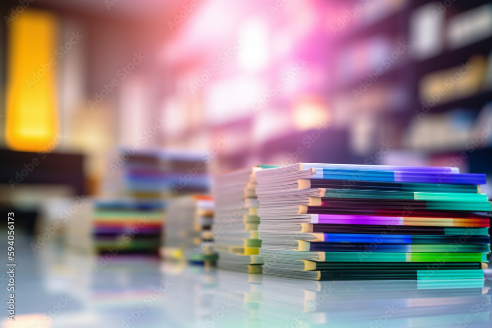 A blurred bokeh background with a focus on a stockpile of office supplies, showcasing business productivity and resource management - business concept, bokeh Generative AI A blurred bokeh background with a focus on a stockpile of office supplies, showcasing business productivity and resource management - business concept, bokeh Generative AI