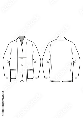 Womenswear knitwear cardigan jacket coat with patch pocket long sleeve technical drawing / flat sketch /CAD / ADOBE Illustrator vector digital download