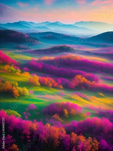 Colourful landscape. AI generated illustration