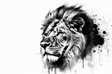 Arte preto e branco do leão no fundo branco