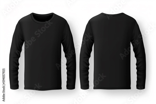 Modelo de simulação de camisa preta em branco, vista frontal e traseira, isolada em branco, maquete de camiseta simples. Apresentação de design de suéter de camiseta para impressão