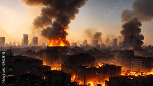 Generative AI ilustration of  devastating blaze in the city