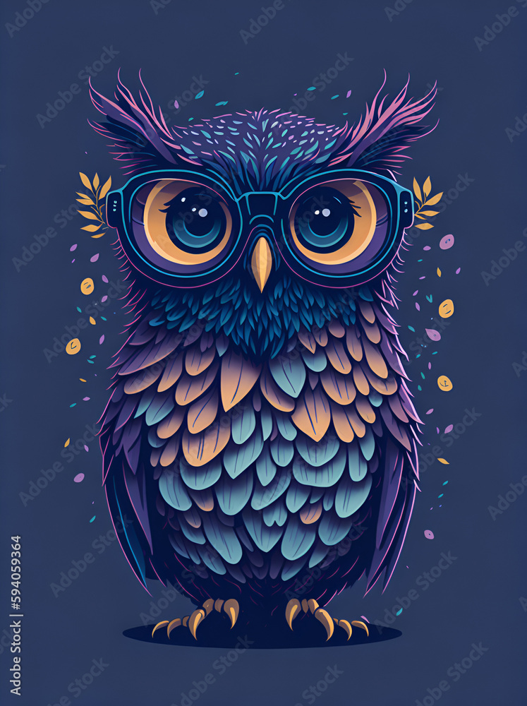 Obraz premium Owl in glasses. AI generated illustration