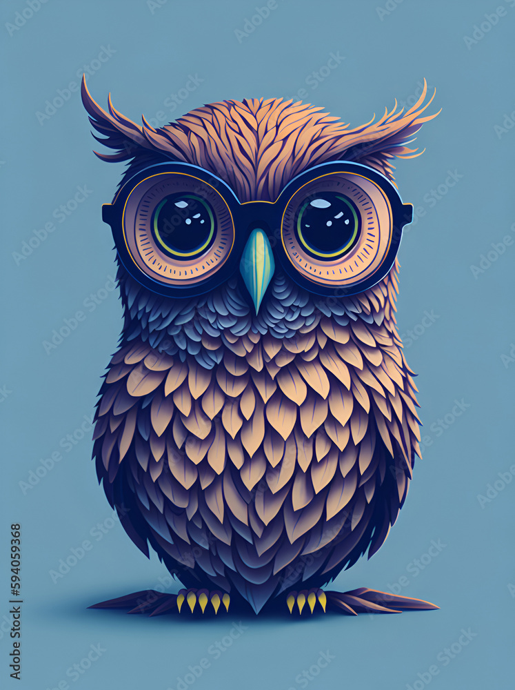 Obraz premium Owl in glasses. AI generated illustration