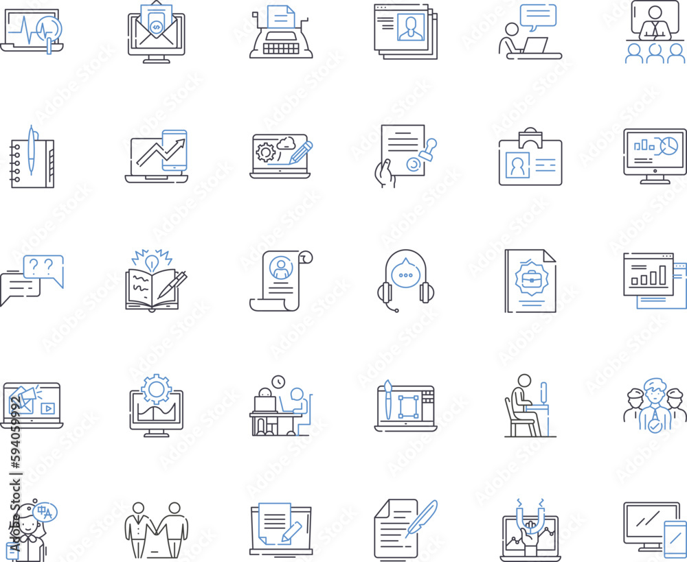 Online personnel line icons collection. Remote, Virtual, Telecommuting, Cyber, Digital, E-Staff, Teleworking vector and linear illustration. E-Personnel,Work-from-home,Cloud-based outline signs set