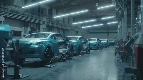 Modern futuristic robotic car factory plant. AI generated © ArtStage