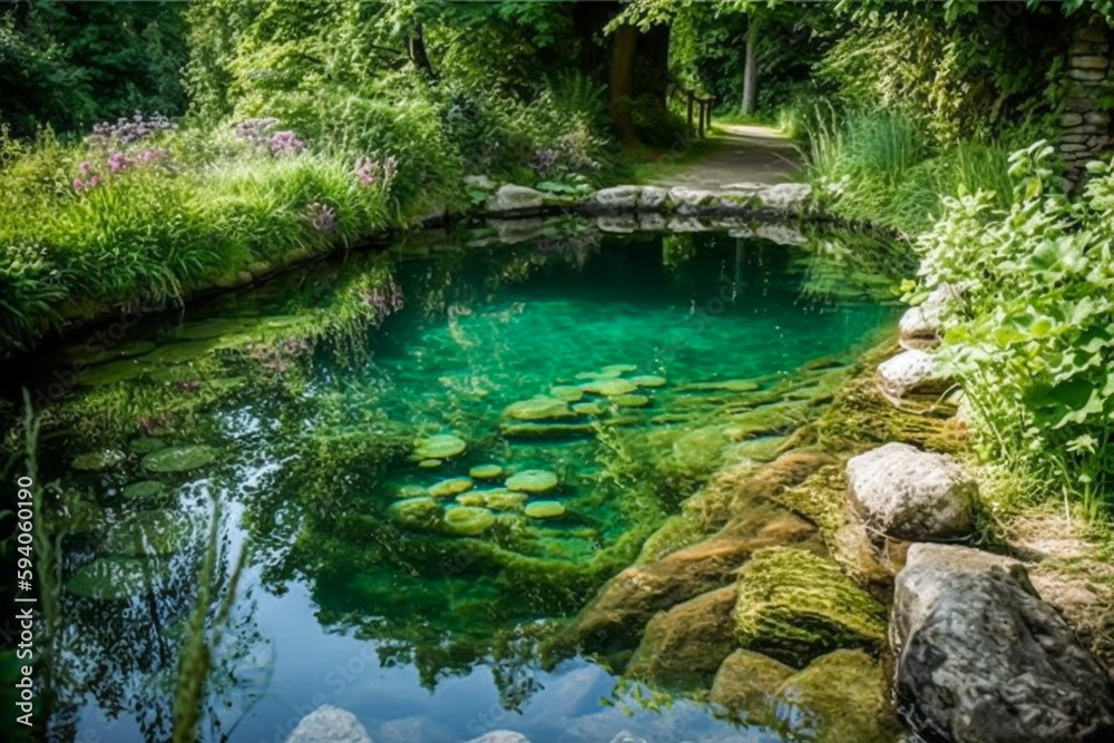 Fototapeta premium natural swimming pool in nature, generative ai