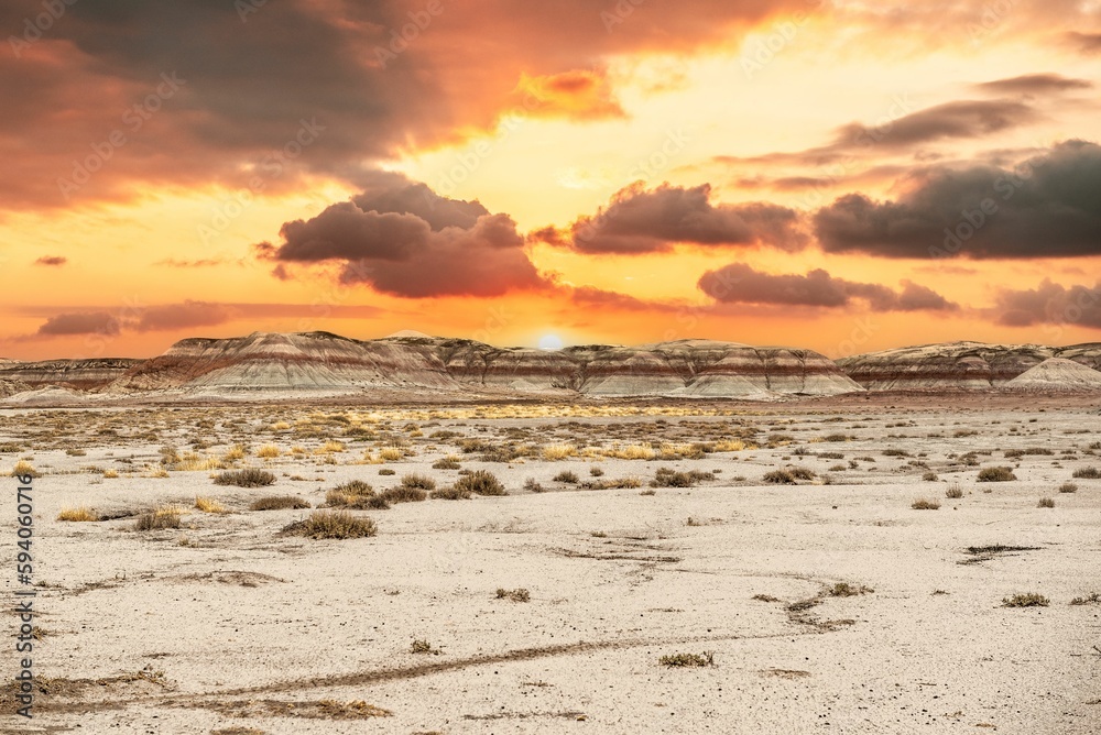 Beautiful  shot of rocks under cloudy sunset sky in Sedona, AZ, USA
