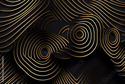 Fundo de corte de papel de luxo  decora    o abstrata  padr  o dourado  gradientes de meio-tom  ilustra    o em vetor 3d. Preto  ondas de ouro
