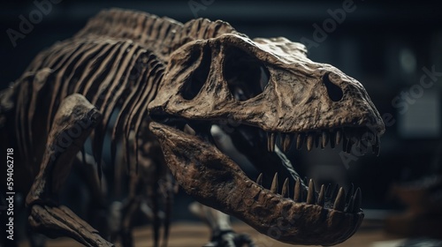 Dinosaur fossil tyrannosaurus rex found by archaelo. Al generated © ArtStage