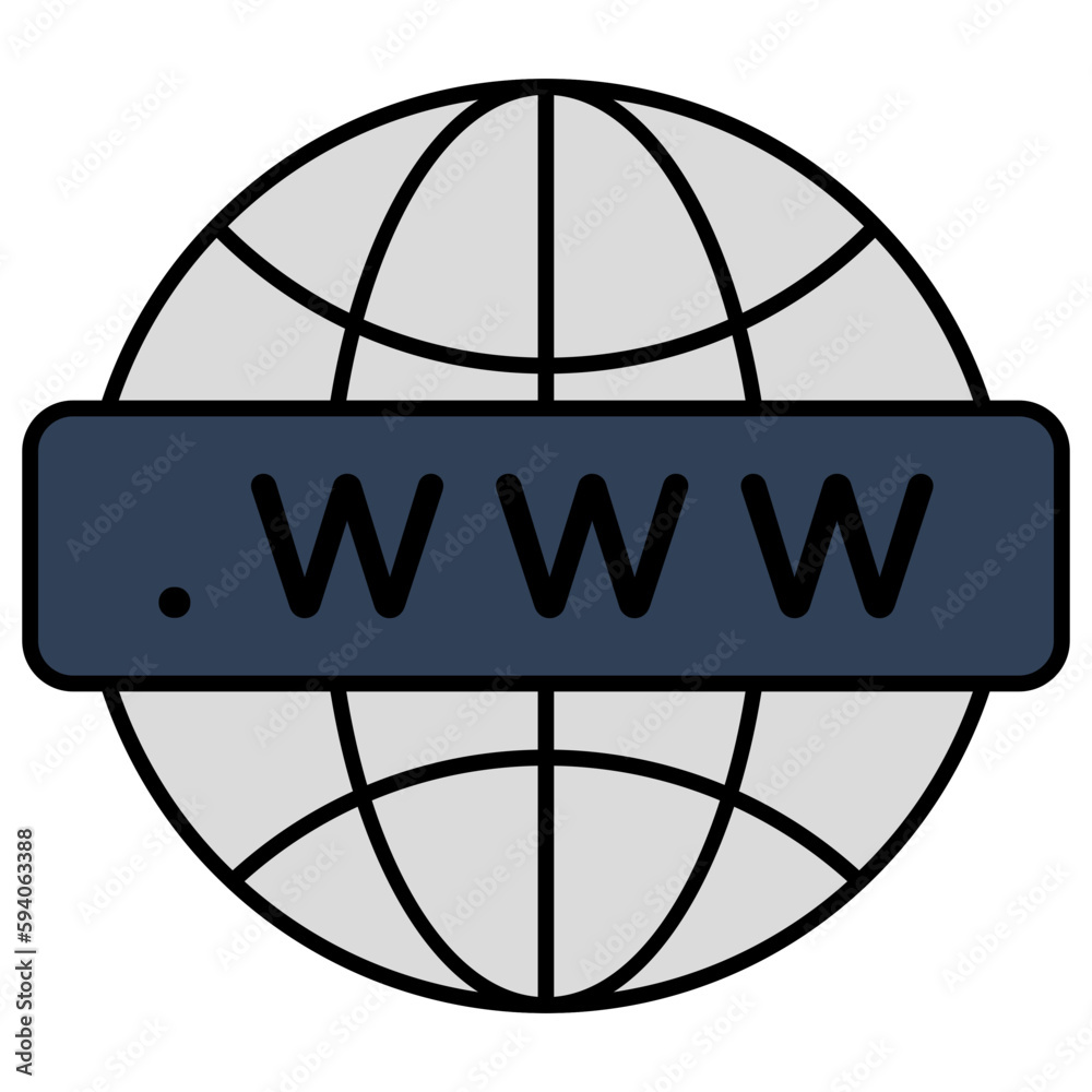 Flat design icon of web browser, www vector 