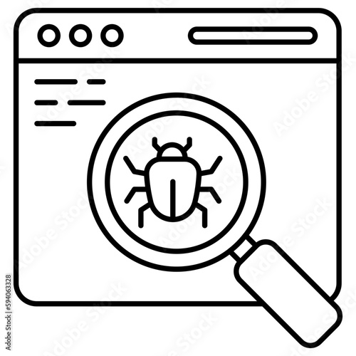      Virus under magnifying glass, debugging icon 