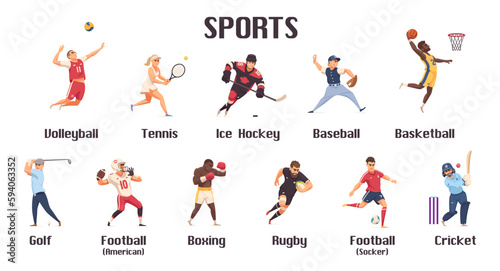 Set of different sports. Cartoon. Isolated sportsmen on white background. Vector illustration