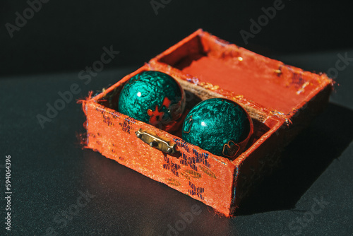 Gantan balls. Massage balls with red casket